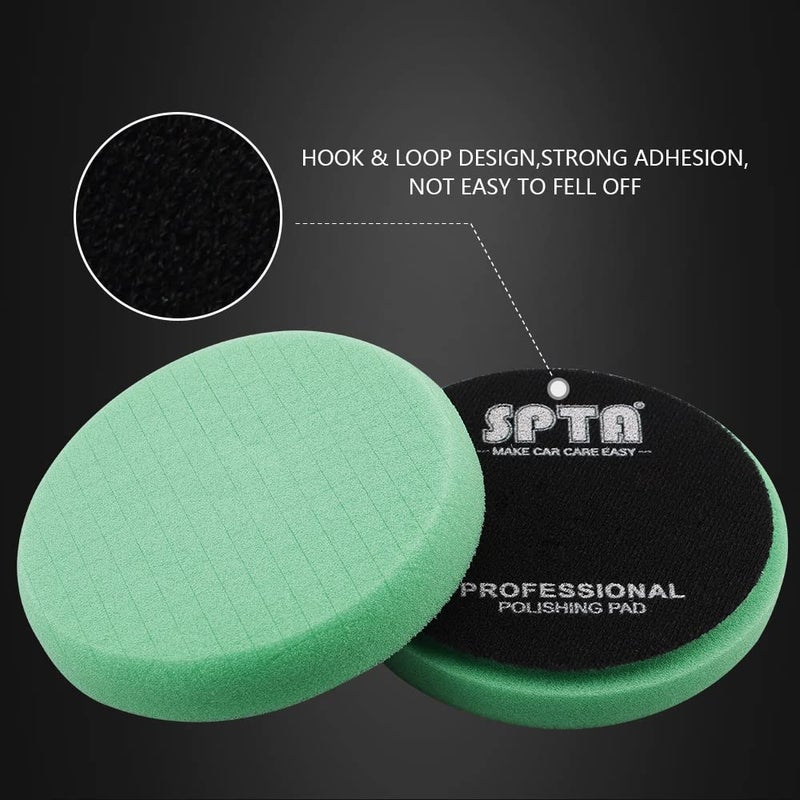 SPTA T120 Heavy-Cut Foam Polishing Pads, SPTA 3Pcs 6.5 Inch Face for 6 Inch 150mm Backing Plate Compound Buffing Sponge Pads for Car Buffer Polisher Compounding, Polishing and Waxing -FPTSS6G-3 - Image 5