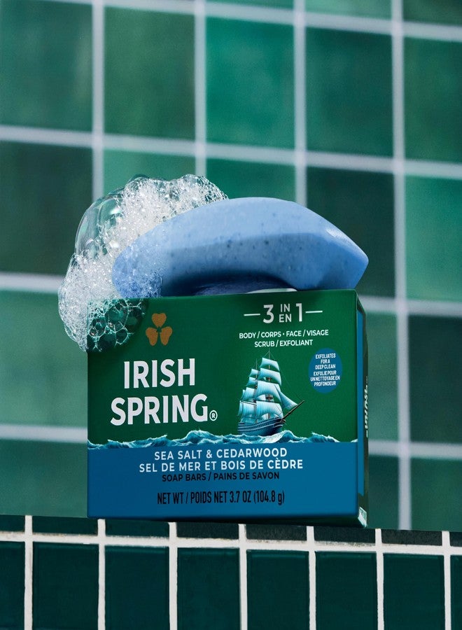 Irish Spring 3-in-1 Men’s Bar Soap Sea Salt & Cedarwood, Exfoliating Deep Clean Body Soap Bar and Face Cleanser, 3.7 oz Soap Bars, 24 Pack - Image 2