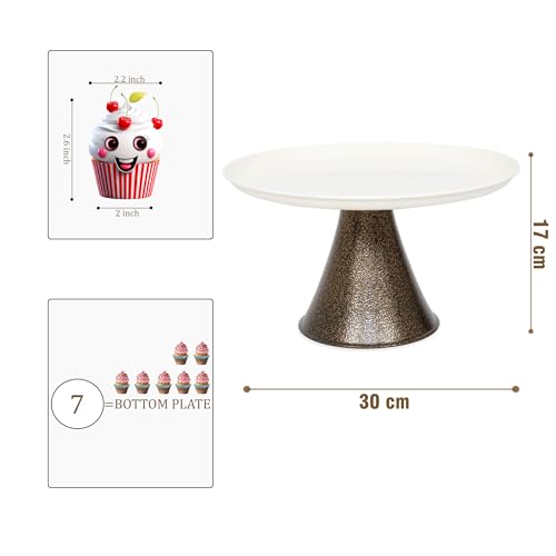 Elan Cake Stand with Cake Server,Cupcake Stand for Party, Metal, Round (Tall - Off-White) - Image 2