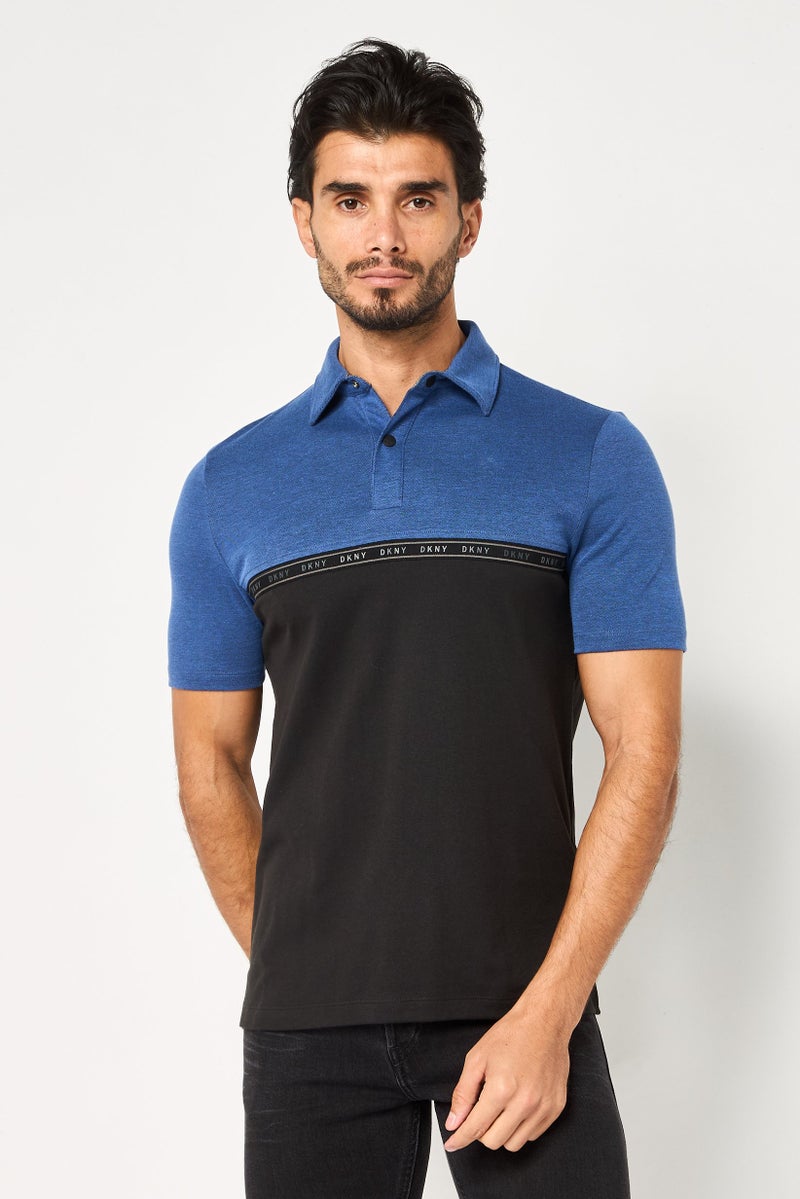 DKNY Men Regular Fit Brand Logo Short Sleeves Polo Shirt, Multicolor - Image 1