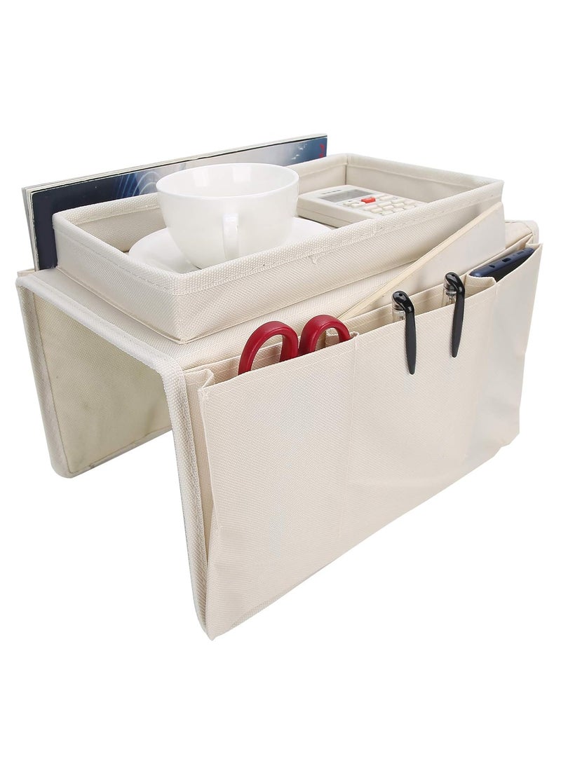 Zyronex Pockets SofaTV Sofa Tray Slim Fly Fishing Box Remote Control OrganizerArmchair Couch Bag with Cup Holder Tray3 Outer Compartments on One Side  - Image 1