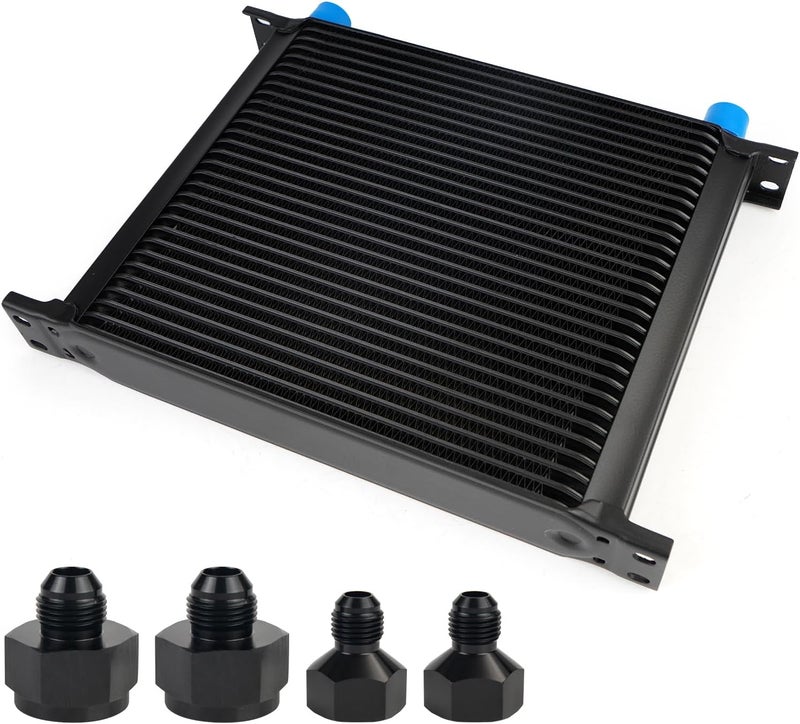 HTRACING 30 Row AN10 10AN Transmission Oil Cooler Kit Stacked Plate With 6AN 8AN Adapter Universal Engine Transmission British Radiator Oil Cooler Condenser Aluminium Alloy Black - Image 1