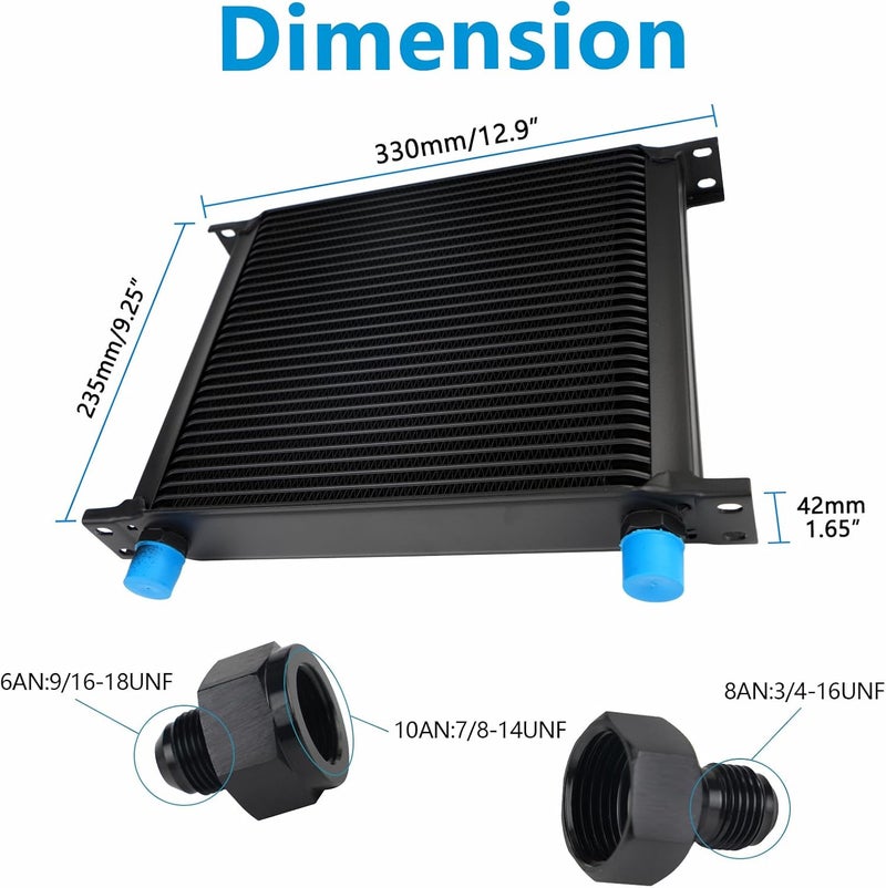 HTRACING 30 Row AN10 10AN Transmission Oil Cooler Kit Stacked Plate With 6AN 8AN Adapter Universal Engine Transmission British Radiator Oil Cooler Condenser Aluminium Alloy Black - Image 2