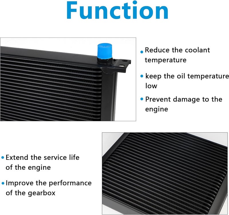 HTRACING 30 Row AN10 10AN Transmission Oil Cooler Kit Stacked Plate With 6AN 8AN Adapter Universal Engine Transmission British Radiator Oil Cooler Condenser Aluminium Alloy Black - Image 3