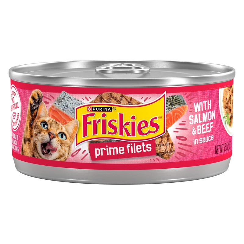 Friskies Purina Friskies Prime Filets With Salmon and Beef in Sauce High Protein Wet Cat Food - (Pack of 24) 5.5 oz. Cans - Image 1