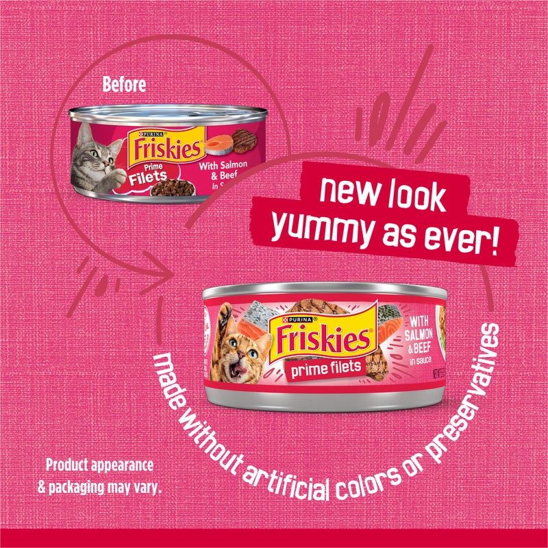 Friskies Purina Friskies Prime Filets With Salmon and Beef in Sauce High Protein Wet Cat Food - (Pack of 24) 5.5 oz. Cans - Image 2