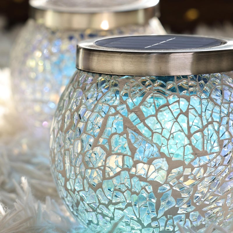 Cooo 6 Pack Gift for him her Heavy Solar Mosaic Crackle Glass Lights with Dual Solar Panels, Color-Changing RGB Lantern, Exclusive Dazzling Glass, Waterproof Outdoor Table Lamps Garden Lamp - Image 3