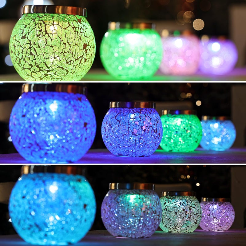 Cooo 6 Pack Gift for him her Heavy Solar Mosaic Crackle Glass Lights with Dual Solar Panels, Color-Changing RGB Lantern, Exclusive Dazzling Glass, Waterproof Outdoor Table Lamps Garden Lamp - Image 4