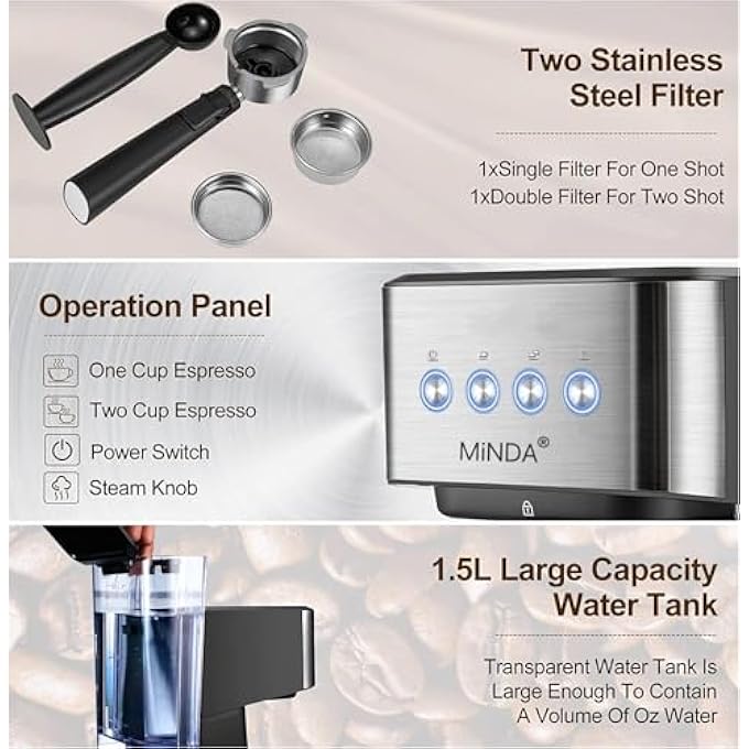 Wtrtr Espress Machine Coffee Professional Espresso Maker With Milk Frother Steam WandEspresso Manual Coffee MachinesCappuccino Latte Macchiato Coffee MakerMinda Cm2302 - Image 5