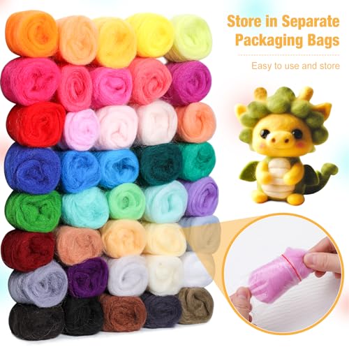 Mayboos Needle Felting Starter Kit,Wool Roving 40 Colors Set, Wool Felt Tools with Instruction Included for Felted Animal Needle Felting Supplies - Image 3