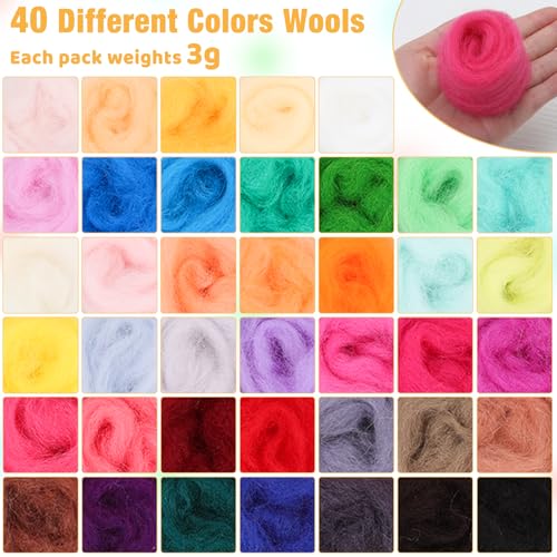 Mayboos Needle Felting Starter Kit,Wool Roving 40 Colors Set, Wool Felt Tools with Instruction Included for Felted Animal Needle Felting Supplies - Image 2