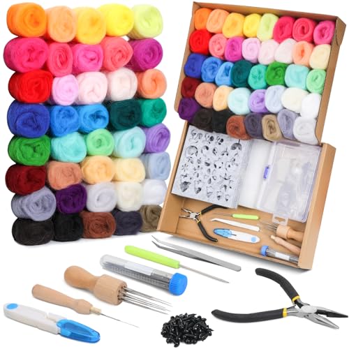 Mayboos Needle Felting Starter Kit,Wool Roving 40 Colors Set, Wool Felt Tools with Instruction Included for Felted Animal Needle Felting Supplies - Image 1