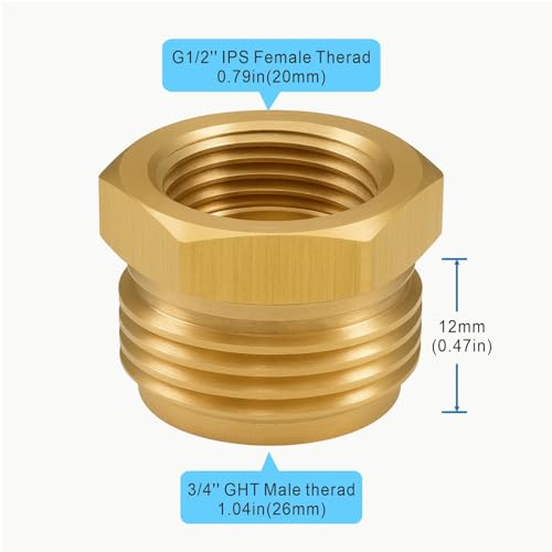 XNTONG - Shower Hose Adapter, Garden Hose Adapter, Shower Head Hose Adapter, Brass Garden Hose Fitting G1/2 Female to GHT 3/4 Male Adapter, No-Leak Design with Washer and PTFE Tape - Image 2