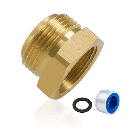 XNTONG - Shower Hose Adapter, Garden Hose Adapter, Shower Head Hose Adapter, Brass Garden Hose Fitting G1/2 Female to GHT 3/4 Male Adapter, No-Leak Design with Washer and PTFE Tape - Image 1