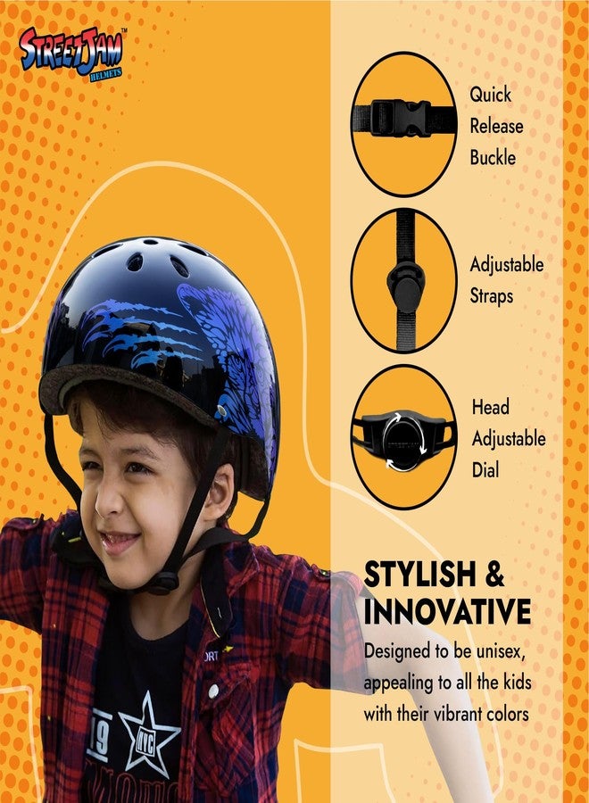 خوذة دراجة أطفال من STREETJAM، خوذة Wild Riderz مفتوحة الوجه بتقنية تغيير الألوان، غلاف خارجي صلب، غطاء داخلي مريح من مادة EPS، حزام قابل للتعديل وقرص تحكم (8-13 سنة، أسود (أحمر، بنفسجي، أزرق)) - Image 2