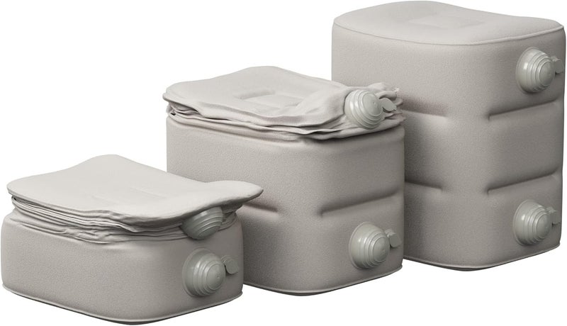 كاست ويف مسند قدم قابل للنفخ للطائرة، مسند قدم لمقعد السيارة للأطفال، سرير طائرة للأطفال الصغار، وسادة مسند قدم قابلة للنفخ للطائرة، مسند قدم يخفف التورم، مع أزرار نفخ مدمجة (رمادي) - Image 1