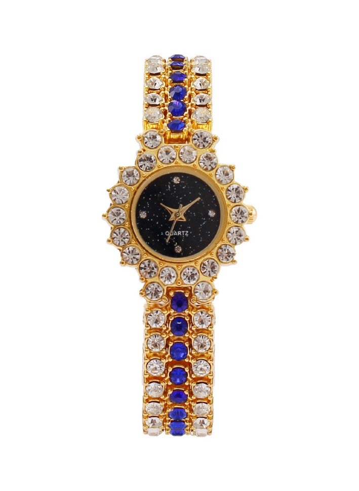 Women Rhinestone Quartz Watch Fashion Golden Bracelet Jewelry Wristwatch