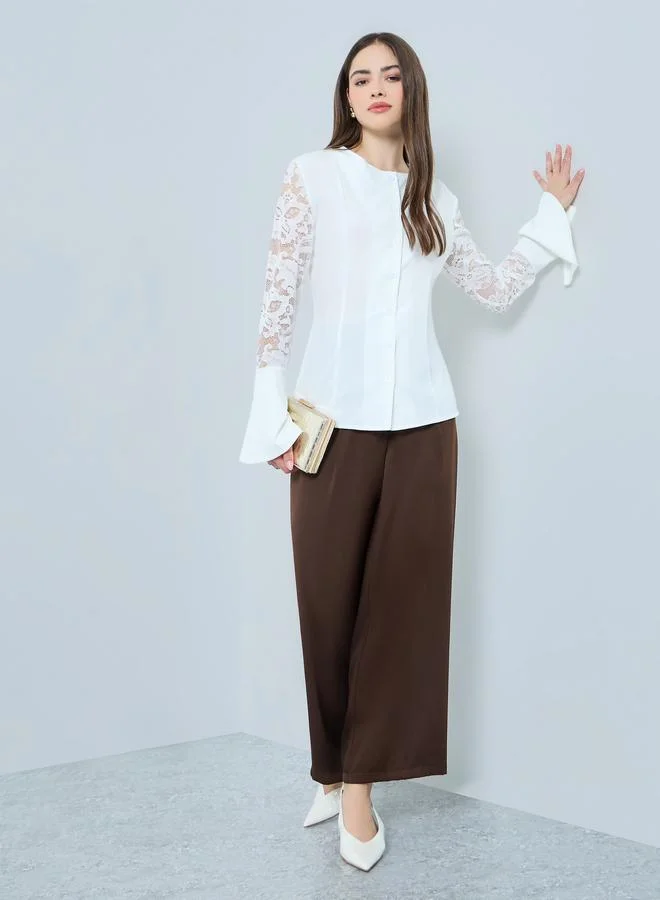 Styli White Lace Bell Sleeve Blouse