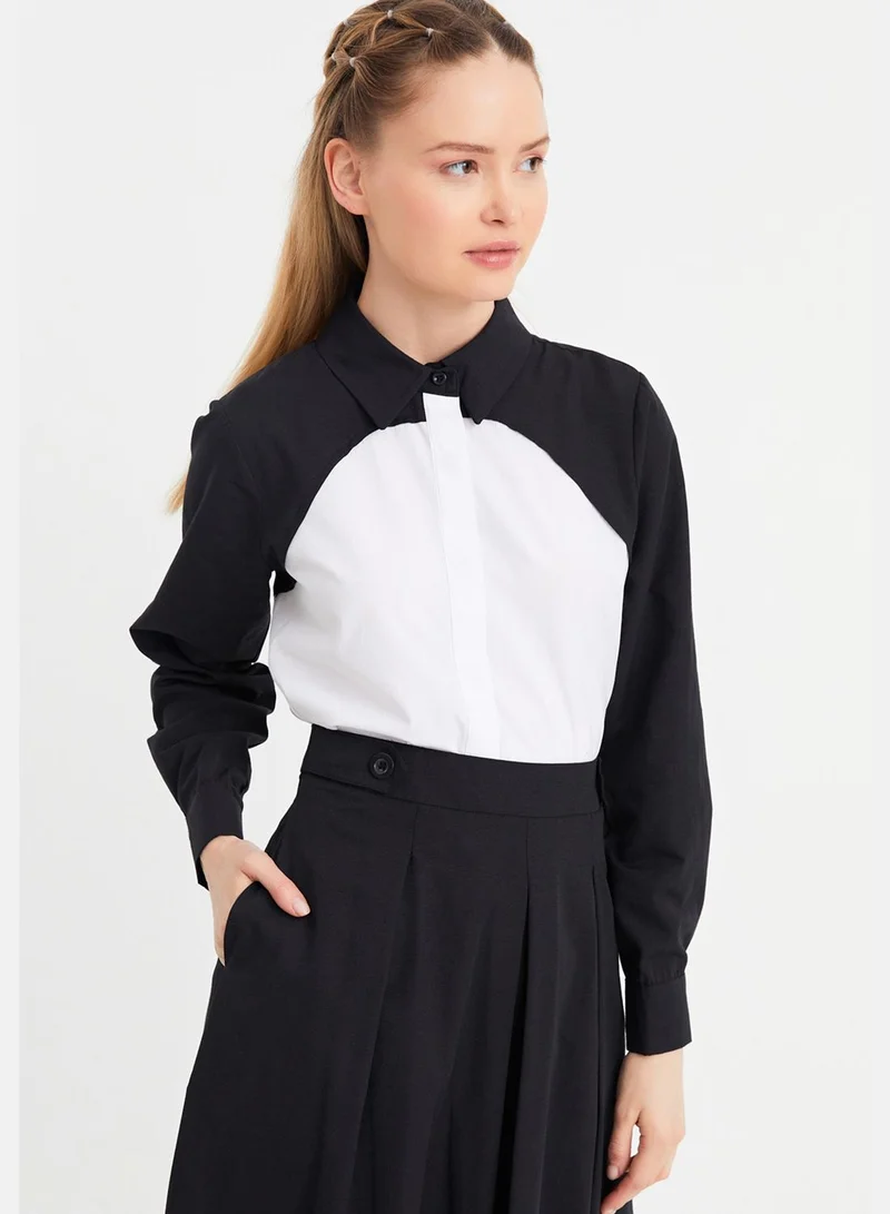 Xanzad Color Block Shirt & Tiered Skirt Set