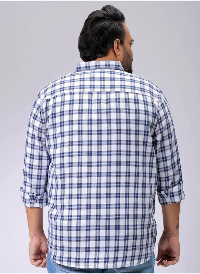 هاردسودا Men Plus Size Regular Fit Checkered Cutaway Collar Full Sleeves Casual Shirt