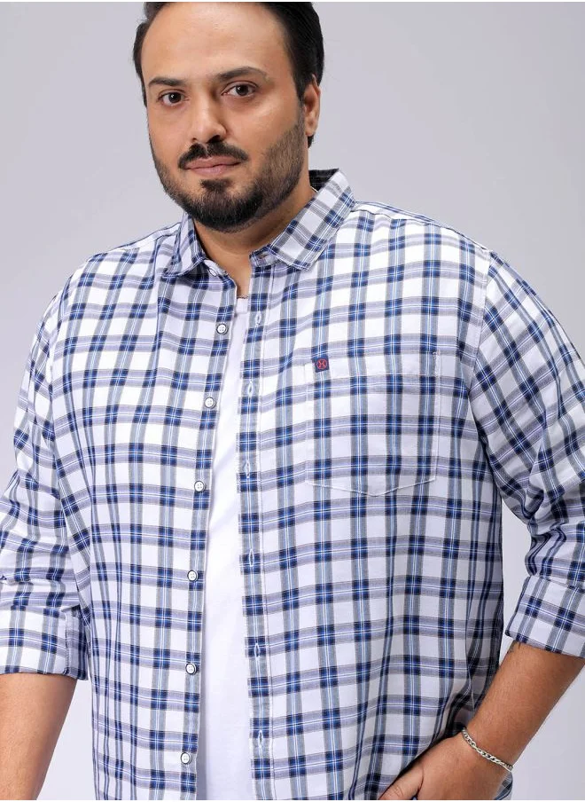 هاردسودا Men Plus Size Regular Fit Checkered Cutaway Collar Full Sleeves Casual Shirt