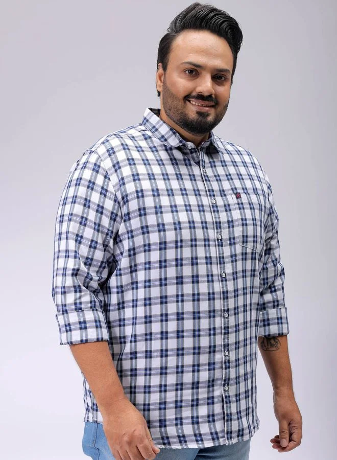 هاردسودا Men Plus Size Regular Fit Checkered Cutaway Collar Full Sleeves Casual Shirt
