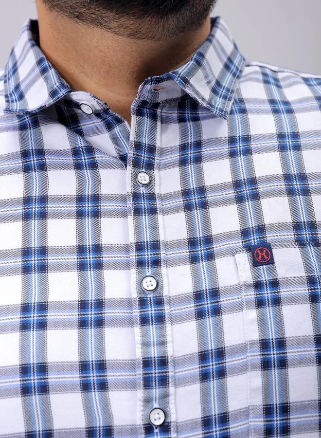 هاردسودا Men Plus Size Regular Fit Checkered Cutaway Collar Full Sleeves Casual Shirt