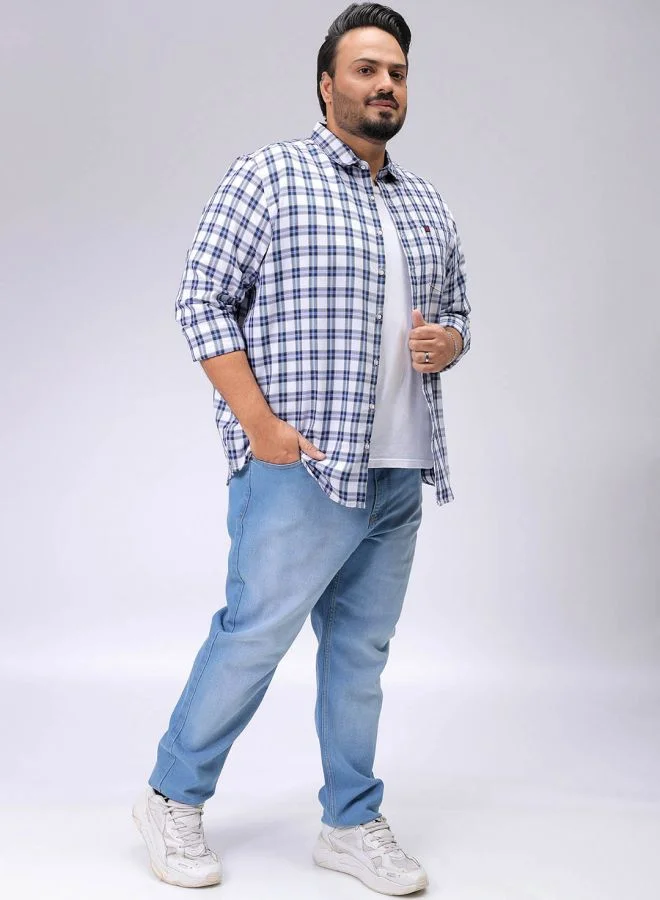هاردسودا Men Plus Size Regular Fit Checkered Cutaway Collar Full Sleeves Casual Shirt