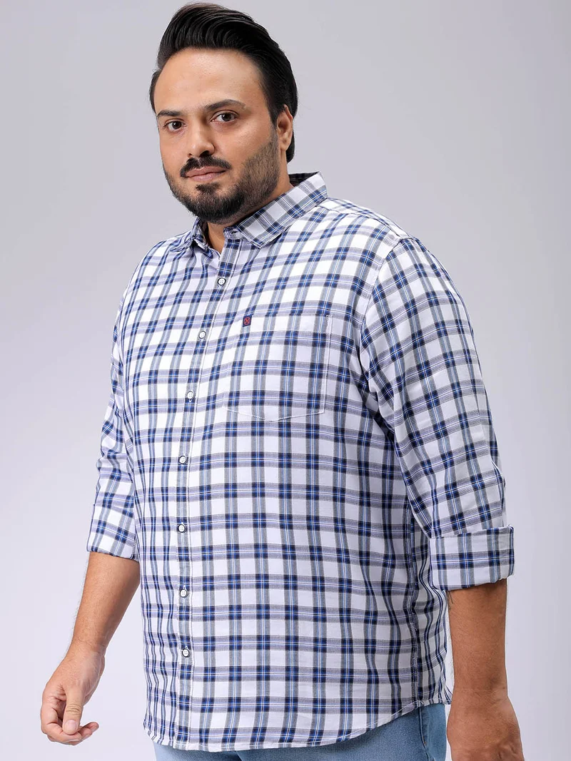 هاردسودا Men Plus Size Regular Fit Checkered Cutaway Collar Full Sleeves Casual Shirt