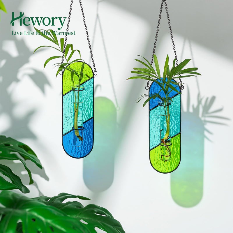 Hewory Stained Glass Plant Propagation Hanging 2 Pcs Propagation Station Planters for Window Decor - Unique Hydroponic Propagated Plant Holders for Kitchen Gifts for Mom - Image 2