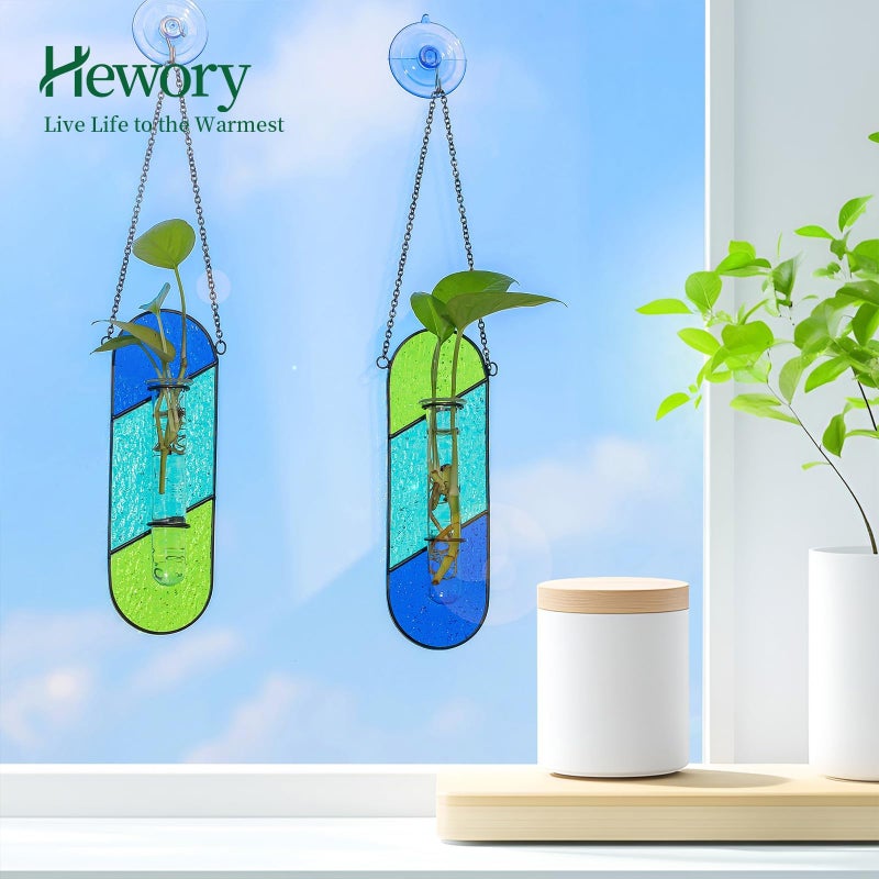 Hewory Stained Glass Plant Propagation Hanging 2 Pcs Propagation Station Planters for Window Decor - Unique Hydroponic Propagated Plant Holders for Kitchen Gifts for Mom - Image 3