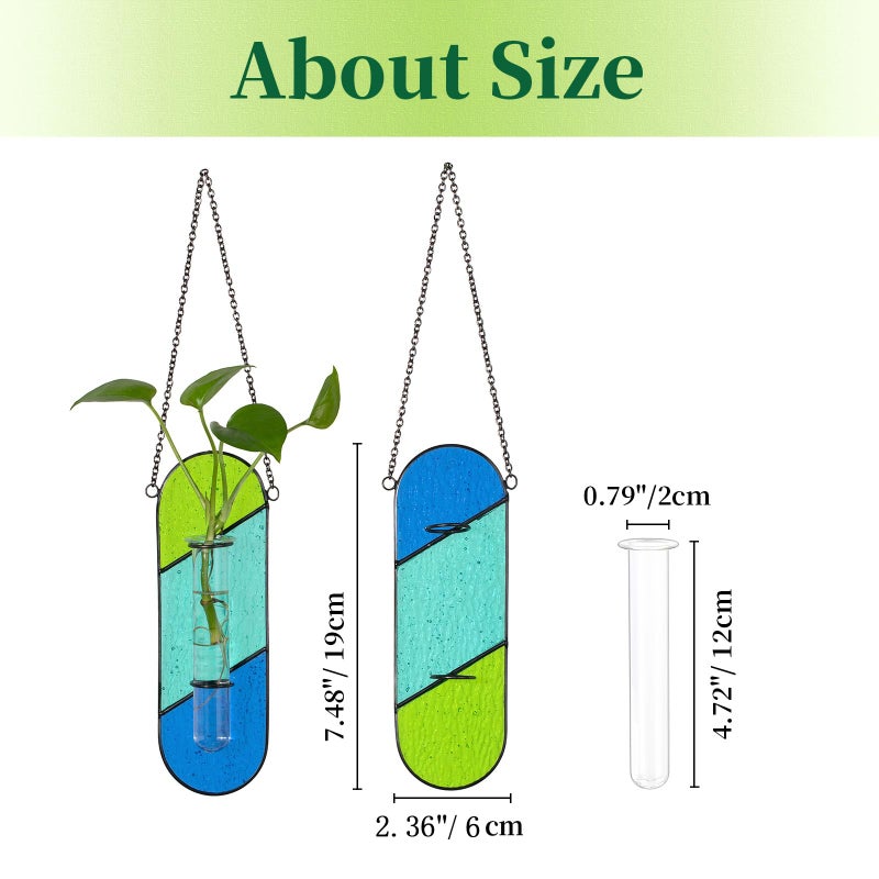 Hewory Stained Glass Plant Propagation Hanging 2 Pcs Propagation Station Planters for Window Decor - Unique Hydroponic Propagated Plant Holders for Kitchen Gifts for Mom - Image 5