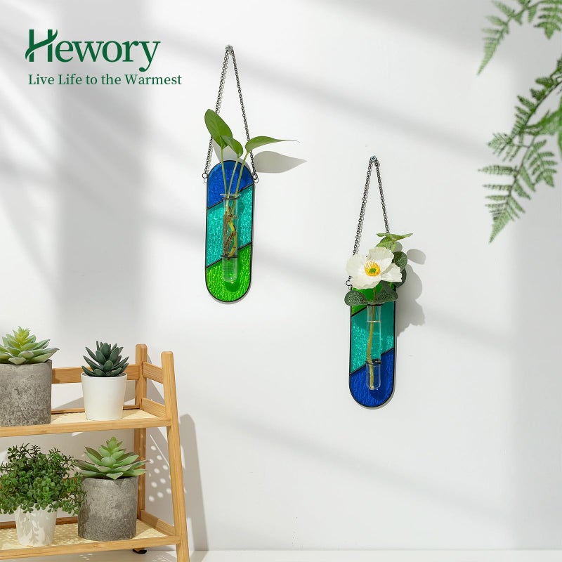 Hewory Stained Glass Plant Propagation Hanging 2 Pcs Propagation Station Planters for Window Decor - Unique Hydroponic Propagated Plant Holders for Kitchen Gifts for Mom - Image 4
