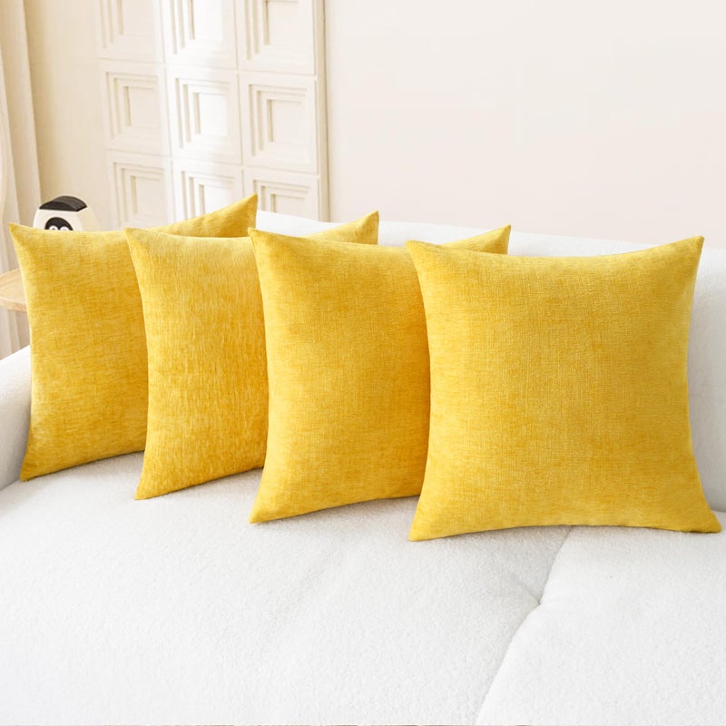 CaliTime Throw Pillow Covers Decorative 18 X 18 Inches Pack of 4 Cozy Chenille Cushion Cases for Couch Sofa Bed Living Room Home Mustard Yellow - Image 2