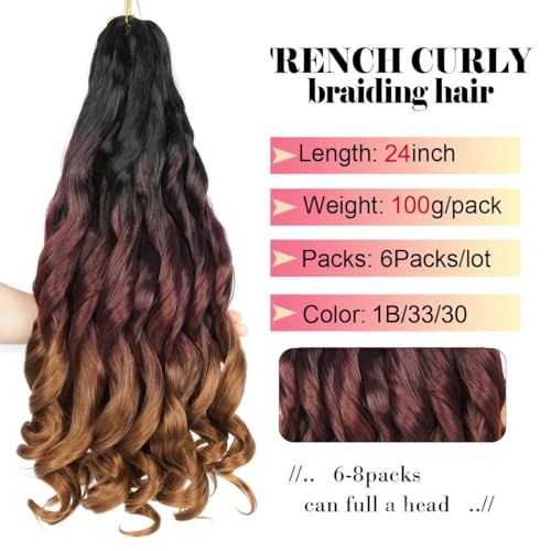 WIPPORYA French Curl Braiding Hair 24 inch 6 Packs Loose Wave Bouncy Braiding Hair Pre Stretched 100/pack Yaki Curly Crochet Hair for Black Women Hair Extensions(24 inch(pack of 6),1b/33/30) - Image 3