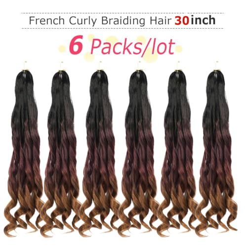 WIPPORYA French Curl Braiding Hair 24 inch 6 Packs Loose Wave Bouncy Braiding Hair Pre Stretched 100/pack Yaki Curly Crochet Hair for Black Women Hair Extensions(24 inch(pack of 6),1b/33/30) - Image 2