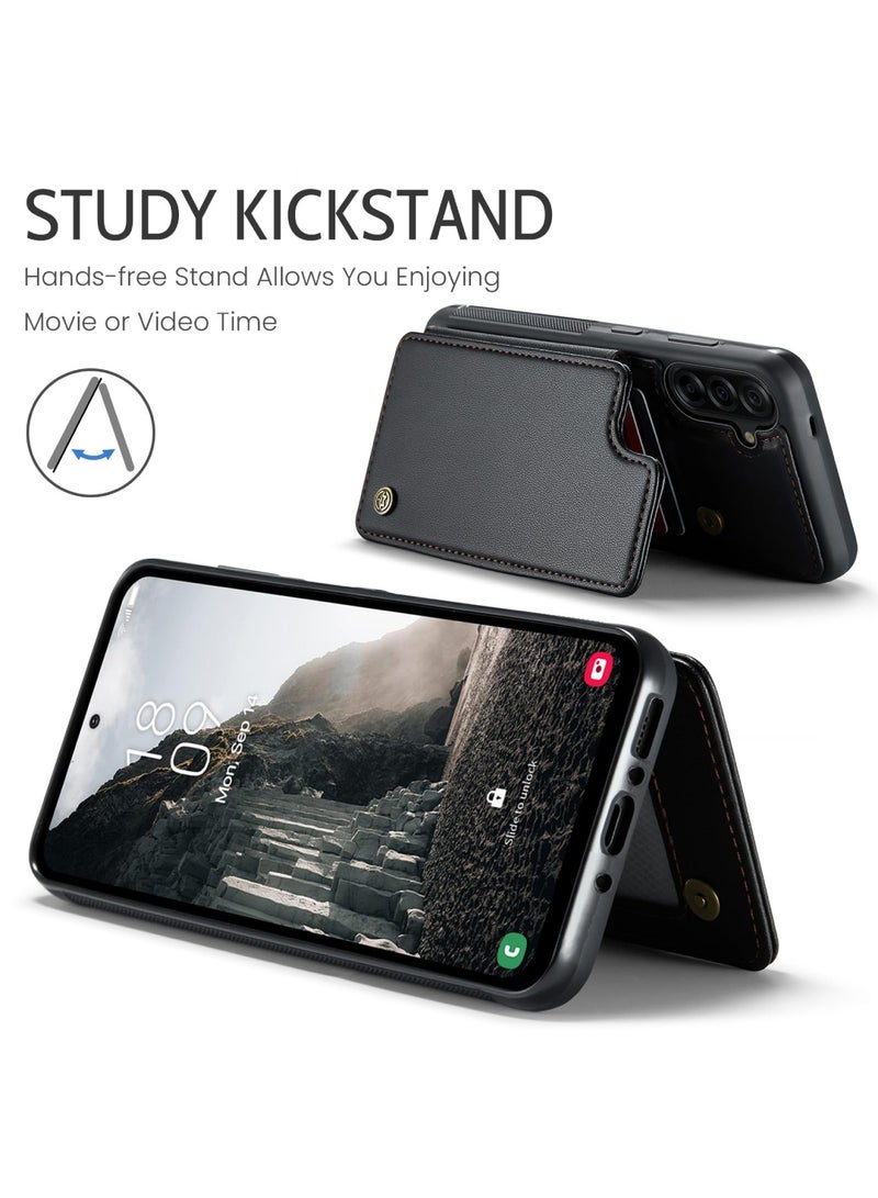 حافظة لهاتف Galaxy A57 5G مع حامل بطاقات، مسند [3 بطاقات/حامل للنقود] [للنساء والرجال] [جلد بولي يوريثان متين] غطاء هاتف بمحفظة مغناطيسية لهاتف Samsung Galaxy A57 5G (أسود عصري) - Image 3
