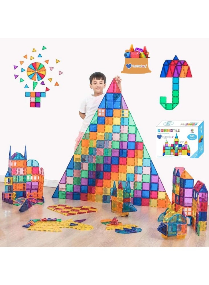 Mumfactory Magnetic Blocks Tiles 100 PCS – STEM Educational Toys for Kids - Image 1