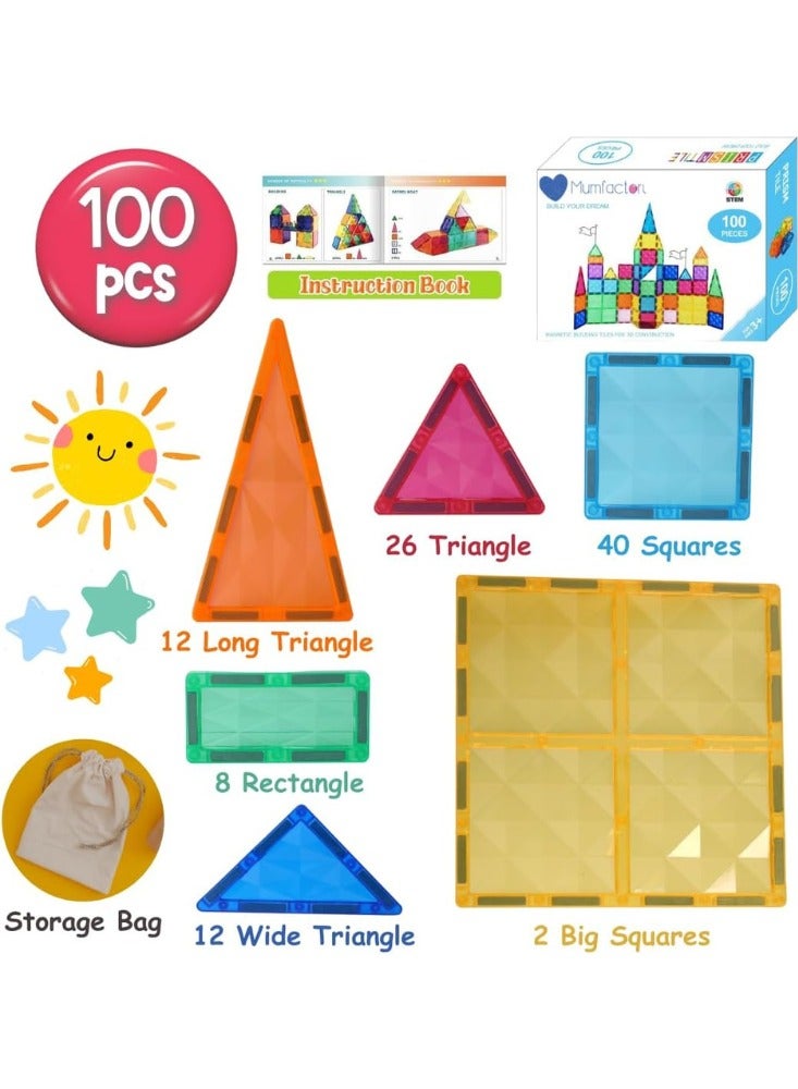 Mumfactory Magnetic Blocks Tiles 100 PCS – STEM Educational Toys for Kids - Image 2