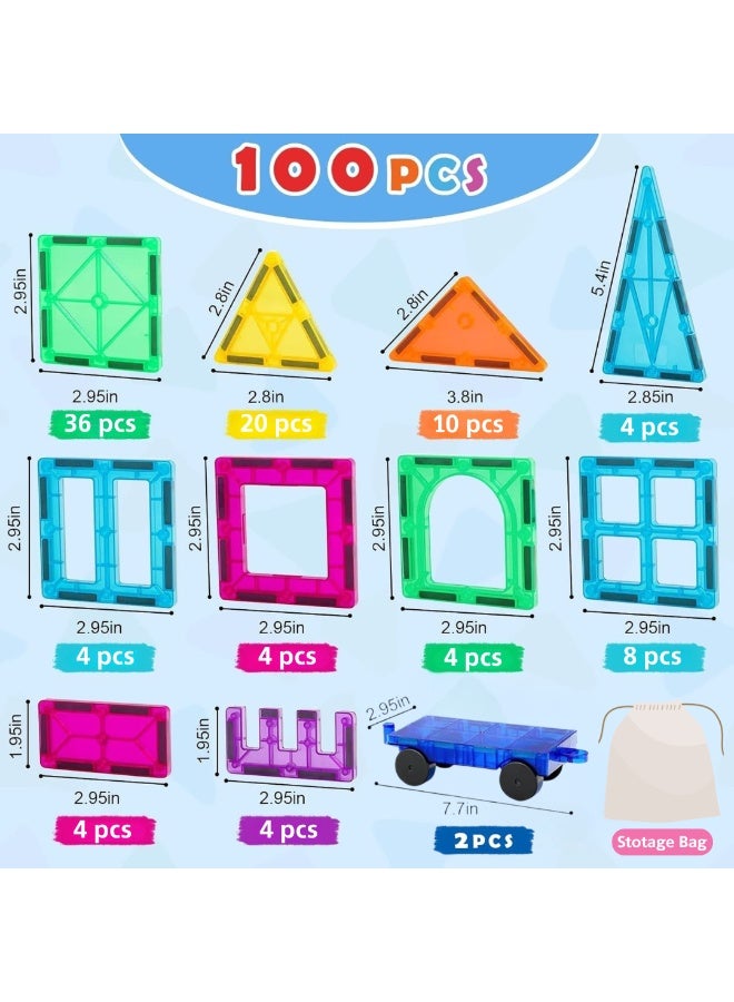 Mumfactory Magnetic Blocks Tiles 100 PCS – STEM Educational Toys for Kids - Image 3