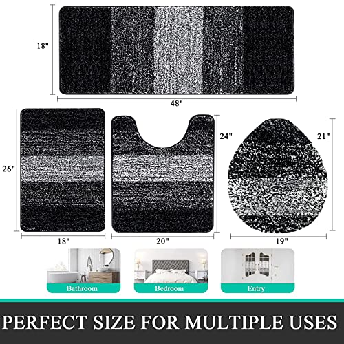 Bsmathom Bath Rug Set 4 Piece with Toilet Lid Cover and Rug Set, Non Slip Bath Mats Soft Shaggy Absorbent Bathroom Mat with U-Shaped Toilet Mat for Bathroom Tub and Shower, Black - Image 2