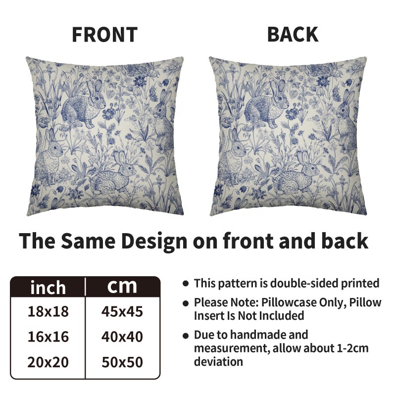 Smozenith Easter Spring Blue Pillow Covers 18X18 Set of 2, Vintage Flower Rabbit Bunny Floral Botanical Print Decorative Throw Pillow Covers Outdoor Farmhouse Seasonal Cushion Cases Couch Sofa Bed Decor - Image 4