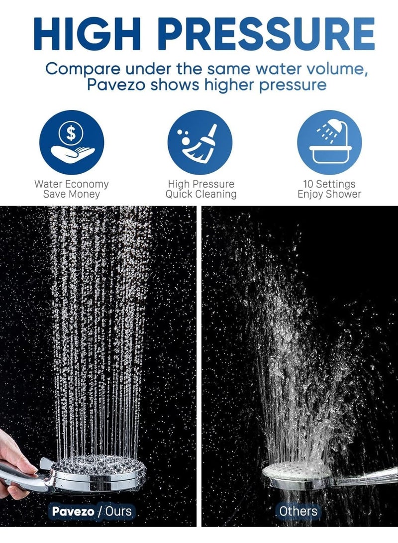 TRASSLE High Pressure Luxury Shower Head with Handheld,10-Mode Handheld Showerhead,Detachable Showerhead Set with Stainless Steel Hose and Adjustable Bracket,with Hard Water Filter, Anti-clog&Powerful Clean - Image 2