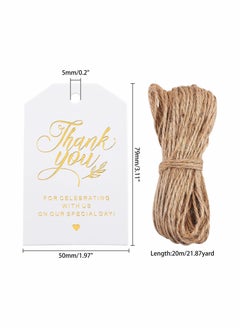 Y&D Thank You Gift Tags Gold Foil 100 Pack with 65.6ft Natural Jute Twine for Wedding Favors, Party Decor  - Image 2