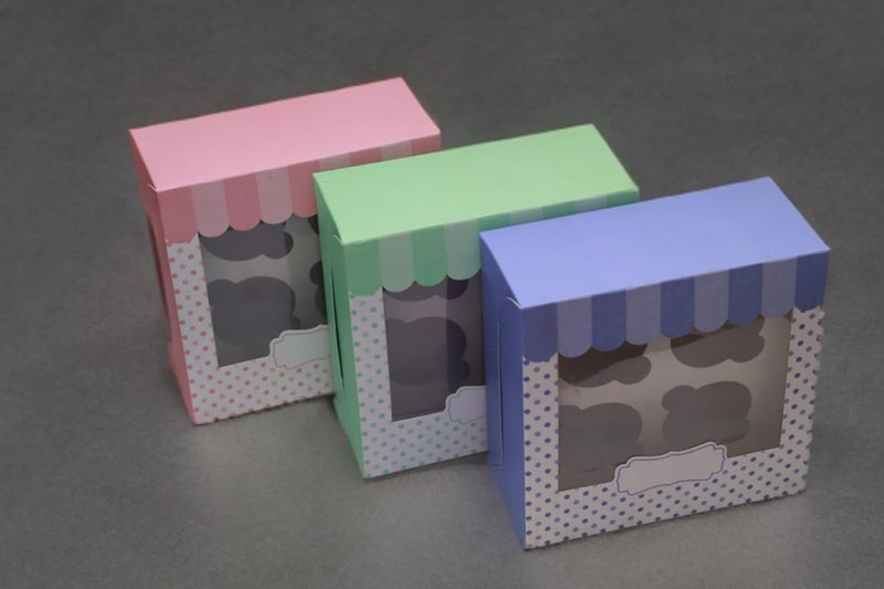 Heetcreation Cupcake Box for 4 Cupcakes muffin boxes with Tray Homemade With Love Tags Thank You Stickers size 15 x 15 x 10 cm Pink Blue Green pack of 3 - Image 3