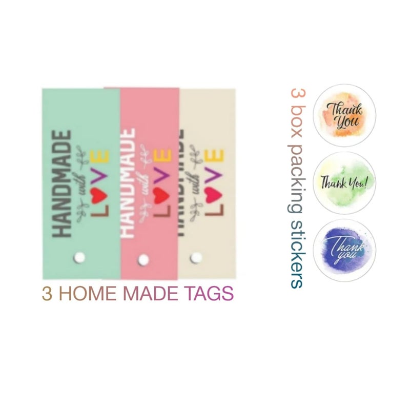 Heetcreation Cupcake Box for 4 Cupcakes muffin boxes with Tray Homemade With Love Tags Thank You Stickers size 15 x 15 x 10 cm Pink Blue Green pack of 3 - Image 5