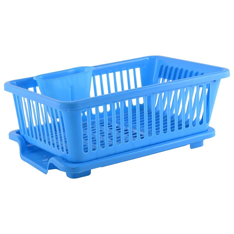 Kuber Industries 3-in-1 Durable Plastic Dish Drainer Basket for Kitchen with Water Draining Tray, Spoon & Plate Racks | Space Saving Bartan & Utensils Basket Drainer for Kitchen | Cyan - Image 2