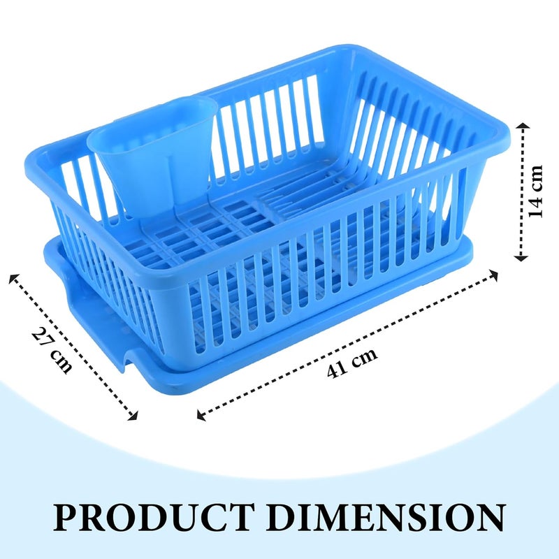 Kuber Industries 3-in-1 Durable Plastic Dish Drainer Basket for Kitchen with Water Draining Tray, Spoon & Plate Racks | Space Saving Bartan & Utensils Basket Drainer for Kitchen | Cyan - Image 3