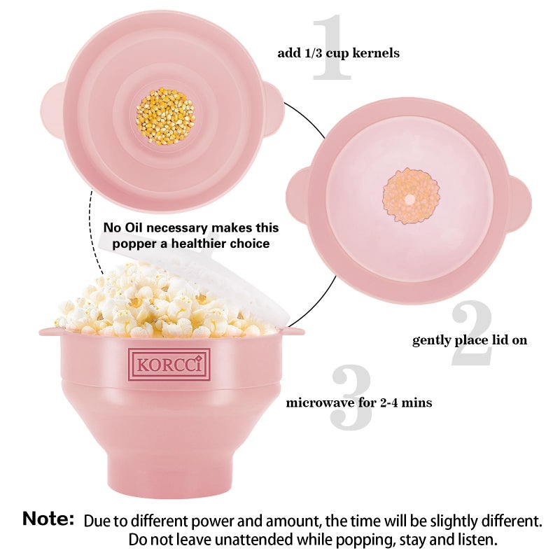 KORCCI The Original Korcci Microwaveable Silicone Popcorn Popper, Microwave Popcorn Popper, Collapsible Microwave Popcorn Maker Bowl, No Oil Required, Use In Microwave, Dishwasher Safe (Pink) - Image 5