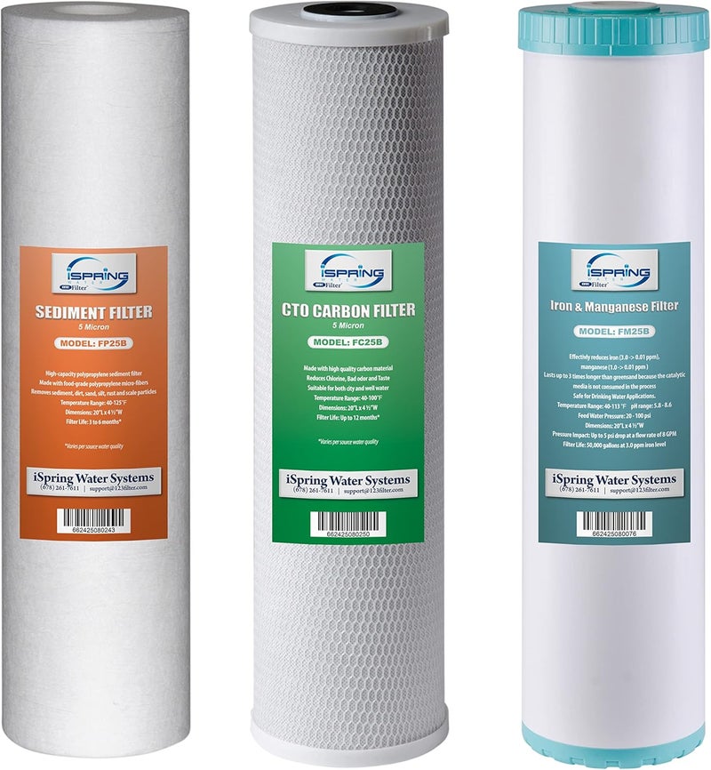 iSpring iSpring F3WGB32BM 45 x 20 3Stage Whole House Water Filter Set Replacement Pack with Sediment CTO  ORBX2 Replacement ORing for Whole House Water Filtration Systems Pack of 2 Black 2 Piece  - Image 2